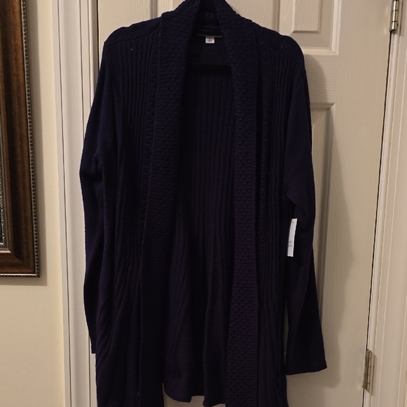 CROFT AND BARROW BRAND WOMEN'S NAVY BLUE OPEN CARDIGAN SWEATER SIZE LARGE - Picture 2 of 16